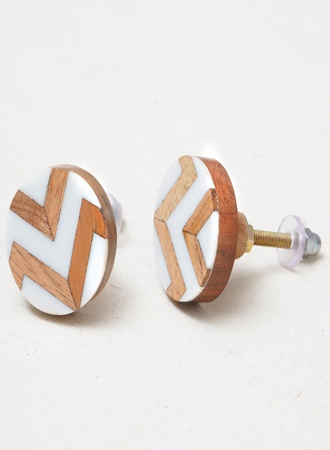 Indian-Shelf 2 Pieces Wood Brown Zig Zag Drawer Dresser Knobs Decorative Wooden Cabinet Boho Kids Pulls Unique Wood Kitchen Handles Modern Door Hardware - Image 1
